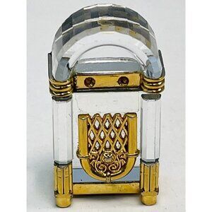 Dollhouse Miniature Mini 1.5" Glass Faceted Crystal & Goldtone JUKEBOX *Flaw*
